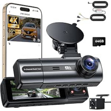 4K prietaisų kameros automobiliams priekyje ir gale su laidų rinkiniu, 