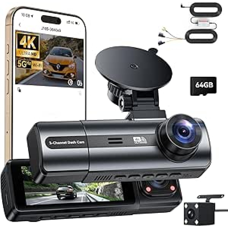 4K prietaisų kameros automobiliams priekyje ir gale su laidų rinkiniu, 