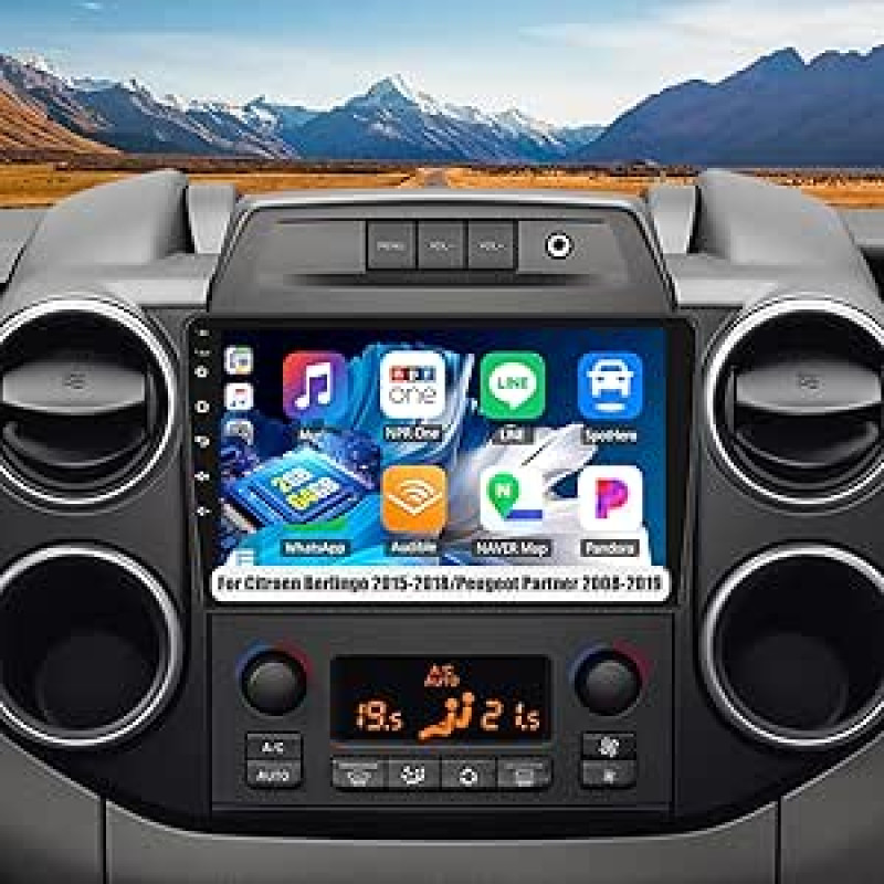OiLiehu 2+64G Android 13 CarPlay Android automobilinis radijas Citroen Berlingo 2015-2018/Peugeot Partner 2008-2019 Automobilinis radijas su 9 colių ekranu su EQ/Bluetooth/SWC/FM/RDS/WiFi/GPS/ galinio vaizdo kamera