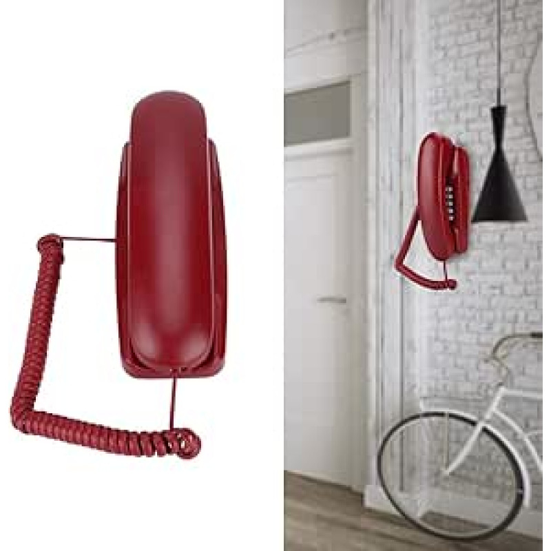 Sieninis telefonas, laidinis retro telefonas, skirtas tvirtinti ant sienos, stacionarus telefonas su stalinio kompiuterio funkcija, su blykstės / skambučio nutildymo jungikliu, skirtas viešbučiui, vonios kambariui, svetainei, mokyklai ir biurui (raudonas)