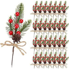 40 Stück Weihnachts mit Roten Beeren, Künstliche Tannenzweige Weihnachtsblüten Blumen Picks Stechpalmenzweige Für Weihnachtsdekorationen Girlanden Kranz DIY Bastelgeschenke