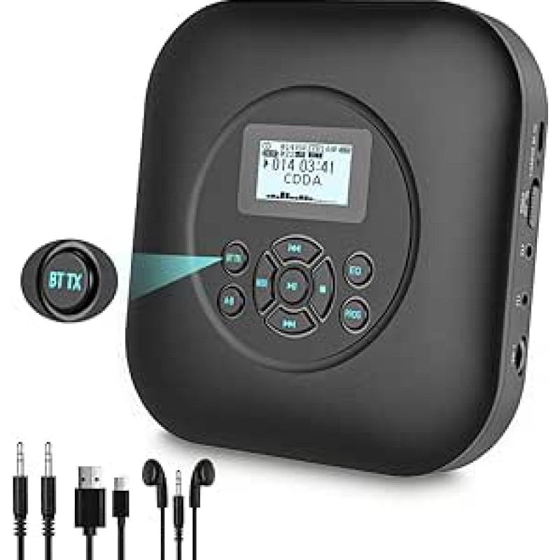 Nešiojamasis CD grotuvas, įkraunamas 1800 mAh nešiojamasis CD grotuvas 