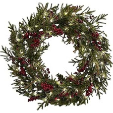 Kranz mit Lichtern, 56 cm, künstlicher Weihnachtskranz mit Lichtern, Festliche Weihnachtsdekoration für Türen, Wände und Kaminsims, für den Innen- und Außenbereich