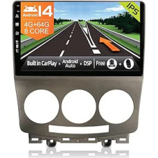 JOYX Android 14 Car Radio Suitable for Mazda 5 (2005-2010) - [4G+64G] - Built-in DSP/Carplay/Android Car - LED Reversing Camera Free - 2.5D 9 Inch - With Steering Wheel Control 4G WiFi Bluetooth 5.0