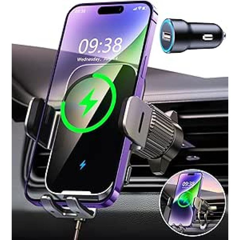 Handyhalterung Auto mit Ladefunktion, [360° Automatische Klemmung] 15W Wireless Charger Auto, Induktive Ladestation Auto Kfz Ladegerät Zubehör für 4,7
