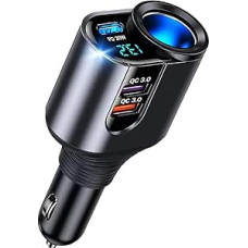 5-in-1 Car Charger [PD3.0 & 100W Dual QC3.0] Cigarette Lighter USB C Splitter 12V 24V Car Charger Quick Charge USB Adapter Socket Compatible with iPhone 16/15, Samsung, Huawei GPS Dash Camera