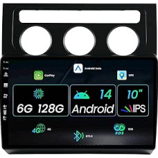 2 DIN 10 colių Android 14 automobilinis radijas VW Touran 2003-2010 su GPS navigacija Palaiko Bluetooth | DAB/USB/Carplay/Android Car | WLAN | 4G | MirrorLink | RDS | USB | 6G + 128G