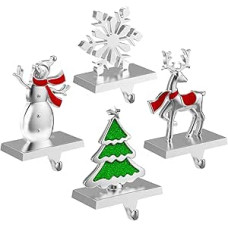 Kalėdinių kojinių laikikliai židiniui, 4 pakuotės sveriamų kojinių pakabos, snaigės, sniego senis, medis, elnias, elnias, sunkūs kabliukai židiniui, židiniui, langui, dekoracijoms