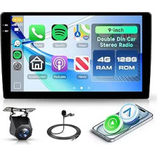 4G + 128G Rimoody Car Radio Android 2 DIN Carplay, 9 colių jutiklinis ekranas 2 DIN automobilinis radijas su belaidžiu Carplay Android automobilių navigacija GPS Mirror Link Bluetooth FM/RDS/EQ vairo valdymas