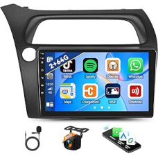 Car Radio for Honda Civic VIII 2006 2007 2008 2009 2010 2011 2G + 64G Android 13 Wireless CarPlay Android Car Bluetooth Radio GPS AUX, 9 Inch Touch Screen WiFi + Reversing Camera Microphone