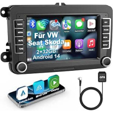 Bluetooth Car Radio with Screen for Golf 5 6 VW Polo T5 Passat Touran Seat with Navigation WLAN FM/AM, Apple Carplay, Android Car, Steering Wheel Ctrl, 2Din Android 14 Dab Car Radio Touch