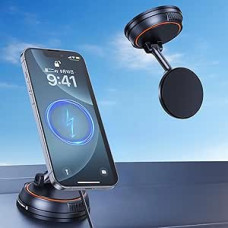 Magnetinis mobiliojo telefono laikiklis automobiliui MagSafe automobilinis laikiklis su įkrovimo funkcija, vakuuminis siurbimo puodelis, pasukamas automobilinis mobiliojo telefono laikiklis iPhone 16/15 Pro Max, su magnetiniu žiedu Samsung S25/S24/S23