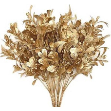 PASYOU Dirbtiniai augalai Kalėdų dekoracijos Auksinės dirbtinės gėlės Plastikinė žolė Krūmai Lapai Vidinis Lauko Namų Sodo Šalis Menas Pasidaryk pats Dekoras - Auksinis, 4 Pakuotė