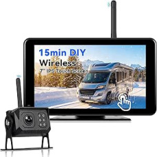 CAMECHO belaidė atbulinės eigos kamera: Įrenginys: 7 colių 1080P jutiklinio ekrano monitorius, 15 minučių montavimo, stabili skaitmeninė radijo transliacija