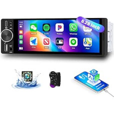 1 Din Autoradio mit 6.28 Zoll Bildschirm mit Wireless Carplay Android Auto, Bluetooth 5.2 Freisprecheinrichtung HD Display Radio mit Mirror Link USB/AUX FM Radio SWC EQ +Rückfahrkamera