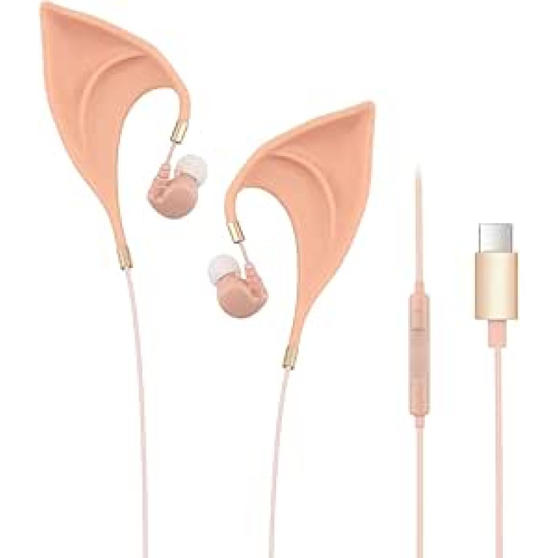 URIZONS Elfe USB C ausinės vaikams - elegantiško dizaino C tipo elfų ausys su laidu, itin minkštos, žavios Cosplay ausinės su dvasiniu kostiumu, skirtos Huawei/Samsung