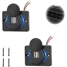 GVSS 2 Pack USB lizdas 12V Camping Car Universal 12V USB įkrovimo lizdas automobiliui su 4 varžtais Dvigubas USB adapteris valčiai, sunkvežimiui, visureigiui, keturračiui 3.1A su mėlyna šviesa