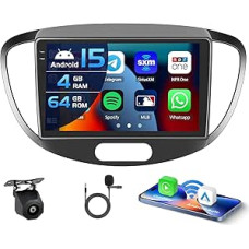 4+64G automobilinis radijas Hyundai i10 2007-2013 Android 15 su 9 colių vidiniu ekranu Palaiko belaidį Carplay ir Android Car Mirror Link radiją FM/RDS GPS WiFi BT SWC