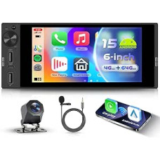 Automobilinis radijas 1 DIN 4G + 64G Android 15 A su belaidžiu Carplay Android automobilis, 6 colių HD jutiklinis ekranas Automobilinis radijas Palaiko 