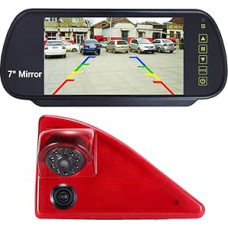 Double Rear View Camera Dual Waterproof Night Vision Rear View Camera Brake Light Reversing Camera+7 Inch Rear View Mirror Replacement for Nissan NV400 X62 X62B/Opel Vauxhall Movano MK2 MK3/Renault