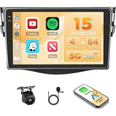 Hikity Android 15 4+64G Car Radio for Toyota RAV4 2007-2011 with 9 Inch Incell Touch Screen, Car Radio 2DIN with Wireless Carplay Android Car, FM/RDS Radio BT GPS WiFi Reversing Camera + Mic
