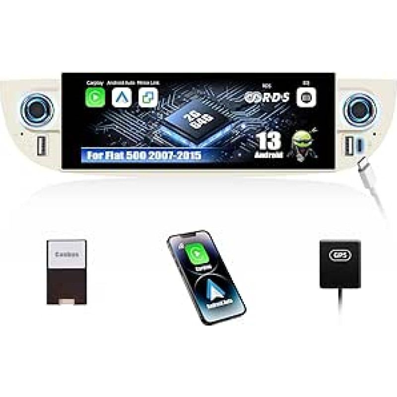[2+64G] SIXWIN Android 13 automobilinis radijas Fiat 500 2007-2015 su Carplay/Android Auto/Mirrorlink, HD 6,86 colių jutiklinis ekranas su GPS WiFi Bluetooth FM/RDS 2USB Type-C vairo valdymas