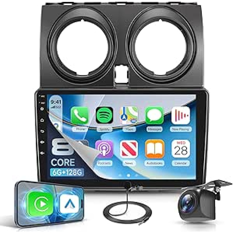 8 branduolių 6G + 128G Rimoody Android automobilinis radijas Nissan Qashqai J10 2006-2016 Carplay belaidis 9 colių automobilinis radijas su Android Car 360° panoraminio vaizdo navigacija GPS Mirror Link Bluetooth FM/RDS/EQ SWC