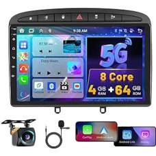 8 branduolių 4G + 64G Hikity Android 15 automobilinis radijas Peugeot 308, 408 2007-2015 su Carplay Android Car Navi, automobilinis radijas su 9 colių ekranu, Bluetooth FM/RDS Mirror Link DSP