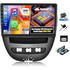 OiLiehu 4+64G 4 Core Android 13 Double DIN Radio CarPlay Android Automobilis Peugeot 107/Citroen C1/Toyota Aygo 2004-2014 Automobilinis radijas su ekranu 10,1 colio su Mirror Link Bluetooth FM RDS GPS WiFi