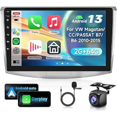 2G & 64G VECHTEL 10.1 Inch Bluetooth Car Radio for VW Magotan/CC 2010-2014 Passat B7/B6 2010-2015 Carplay Android Car, EQ, WiFi GPS Navi, Airplay, Android Cast, RDS/FM Radio 2 DIN with AHD Reversing Camera