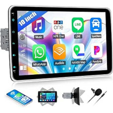 SIXWIN 1 DIN Car Radio with CarPlay Android Car, 10 Inch Adjustable Angle Removable IPS Touchscreen Screen with Bluetooth FM EQ USB Type-C Mirror Link YouTube Steering Wheel Control