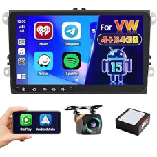 Roinvou 4+64G Android 15 automobilinis radijas VW Golf 5 6 Passat Polo Tiguan Touran Caddy Skoda Belaidis CarPlay Android automobilis, 9 colių automobilinis radijas Bluetooth Mirror Link navigacija GPS EQ WiFi FM/RDS SWC