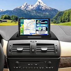 SIXWIN 4+128G Android 15 automobilinis radijas su CarPlay/Android Car/Mirror Link BMW X3 E83 (2004-2012), 9 colių HD jutiklinis ekranas palaiko WiFi GPS Bluetooth FM/RDS USB vairo valdymas + atbulinės eigos valdymas