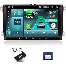 Car Radio Android 14 Car Radio 4G + 64G for VW Golf 5 6 T5 Polo Passat Sharan Polo Jetta Seat Skoda with CarPlay Android Car, 9 Inch Touch Screen with Bluetooth, GPS, WiFi, FM/RDS