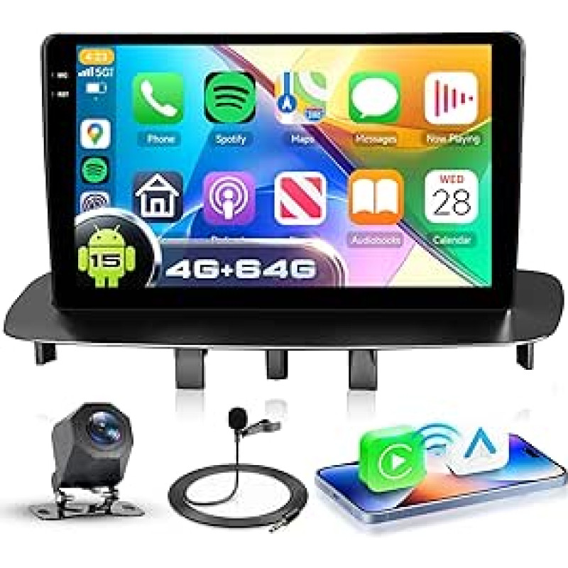 4G + 128G Car Radio Android 15 for Renault Megane 3 Export 2009-2014, 9 Inch In-Cell HD Touchscreen with Wireless Carplay Android Car, Car Radio with GPS Wi-Fi USB Bluetooth FM RDS Camera