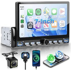 Autoradio 1 Din Klaviertasten mit Drahtloses Carplay Android Auto, 7 Zoll IPS HD Touchscreen Auto Radio Unterstützung Bluetooth FM Radio USB/Typ-C Mirror Link Rückfahrkamera