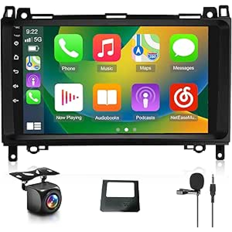 Hodozzy Carplay automobilinis radijas Mercedes Benz B200 W169 W245 W639 Sprinter Vito Viano Android automobilinis radijas su navigacija, 9 colių jutiklinis ekranas su Android Car/WiFi/GPS/RDS/FM/Bluetooth/USB + atbulinės eigos kamera