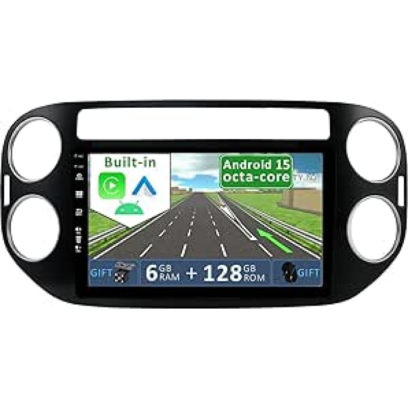 [6GB + 128GB] Android 14 automobilinis radijas Volkswagen Tiguan 2009-2017-[Integruotas CarPlay/Android Car/DSP/GPS]-9 colių IPS ekranas DAB/Mirror Link/Bluetooth 5.0/AHD/360 kamera