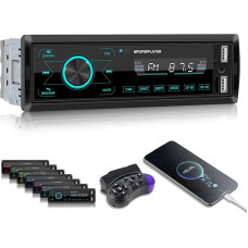 1 DIN Car Radio - Bluetooth Car Radio with Bluetooth Hands-Free Kit, FM Radio, AUX/TF/USB Input, Steering Wheel Control, Button Lighting Settings