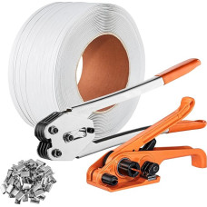VEVOR Banding Strapping Set with Strapping Tensioner, Banding Sealer Tool, 1000 m Long PP Tape, 1000 Metal Seals, Pallet Packaging Tape Strapping Set Banding Packaging Tape for Packaging