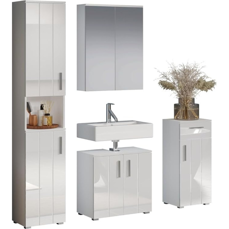 trendteam smart living - 4 dalių vonios kambario baldai - Vonios kambario baldai - Vonios kambarys - Wons - Surinkti matmenys (plotis x aukštis x gylis) 164 x 192 x 32 cm - Spalva balta blizgi - 220790101