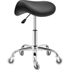 Reguliuojamo aukščio balno taburetė BEWISHOME, balno taburetė su ratukais, 360° pasukama taburetė, riedučių taburetė, ergonomiška taburetė, 200 kg keliamoji galia, skirta grožio salonams, SPA salonams ir klinikoms (juoda)