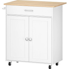 DMZD01WN Kitchen Island with Storage Space Wheels Kitchen Trolley Kitchen Cabinet with Worktop Double Door Extendable Table Top Movable White Natural
