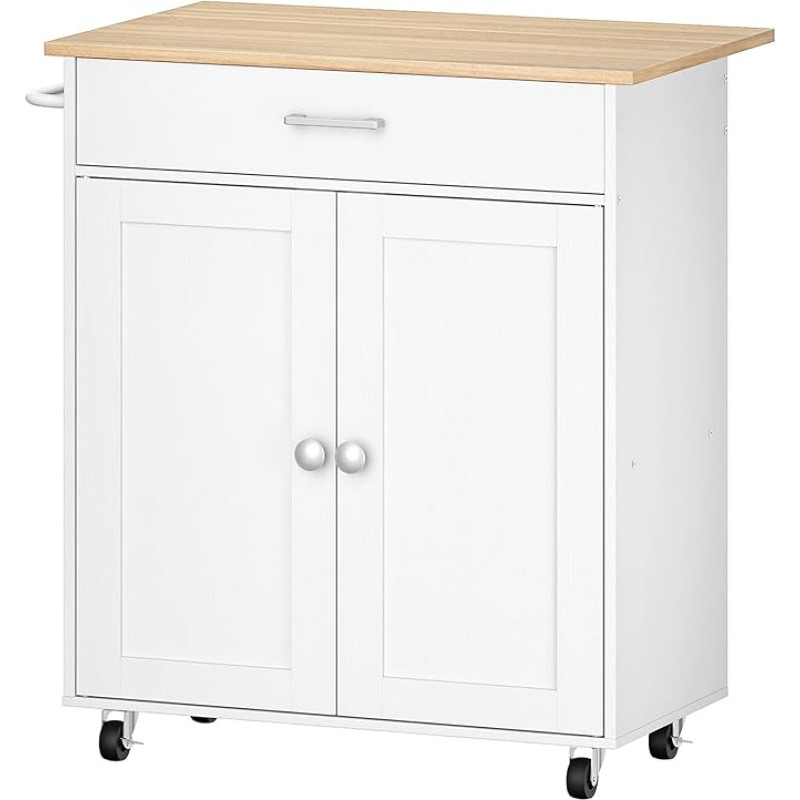 DMZD01WN Virtuvės sala su laikymo erdve Ratukai Virtuvės vežimėlis Virtuvės spintelė su stalviršiu Dvigubos durys Išskleidžiamas stalviršis Kilnojamas Baltas Natūralus