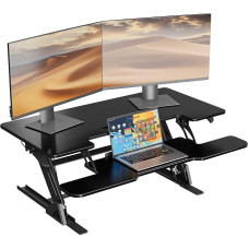 BONTEC Standing Desk Converter, Dual Gas Spring, Height Adjustable Sit-Stand Desk Riser for Dual Monitor Workstation, 107cm x 52.2cm Desktop, Sturdy 15kg Capacity, Easy Assembly, Space-Saving