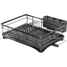Generisch Dish Dryer for Kitchen Counter, Large, with Draining Board, Rustproof Utensil Holder for Sink (Black)