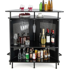 COSTWAY Kitchen Bar Table, Kitchen Counter with Storage Space and Footrest, Counter Bar with Metal Frame, Adjustable Feet, 110.5 x 48 x 112.5 cm, Black