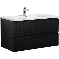 Badplaats B.V. Angela Vonios baldų komplektas, 90 cm, juoda mediena, grindų spintelė, praustuvė