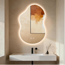 Clevich Bathroom Mirror with Lighting Asymmetrical 90 x 60 cm, LED Mirror with 3 Light Colours Dimmable, Tempered Glass, Touch Switch, Memory Function, Anti-Fog, Modern Bathroom Mirror with Light