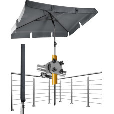 4smile Parasol Balcony 3-in-1 Set - UV50+ Rectangular Parasol 200 x 125 cm SunnyShade + Parasol Holder Balcony Railing + Parasol Protective Cover - Sun Protection Balcony, Anthracite